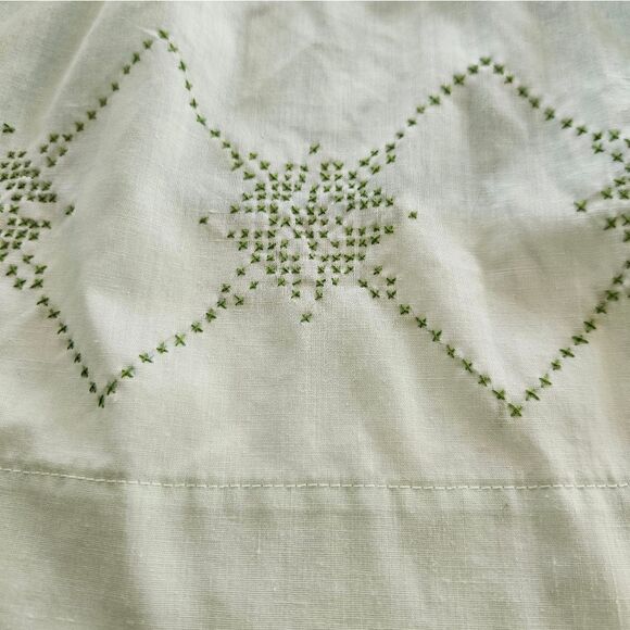 Set of Two Vintage MCM Cross Stitched Pastel Green Blue Embroidered Half Aprons - Picture 4 of 8